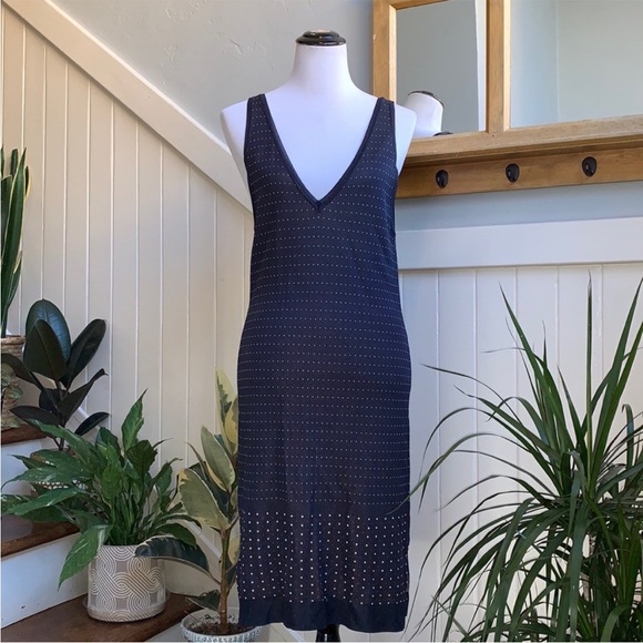 rag & bone Abigail Dot Knit Body Conscious V Neck Dress in Navy - Picture 2 of 14